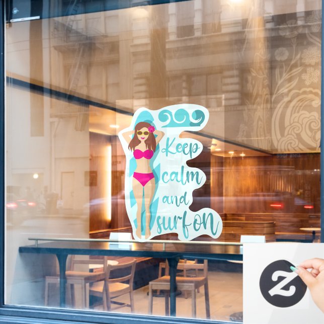 Vinilos Para Cristales Mantener la calma y navegar en la tarjeta chica de (Ventana de cafetería)