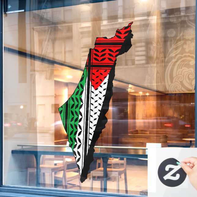 Vinilos Para Cristales Mapa palestino con bandera y patrón de Keffiyeg (Ventana de cafetería)