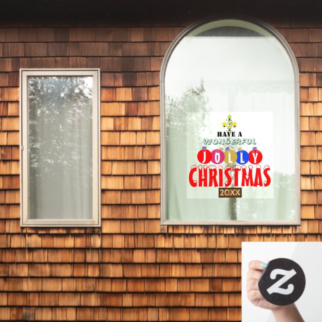 Vinilos Para Cristales Maravilloso árbol de adornos navideños alegres (Ventana de inicio)