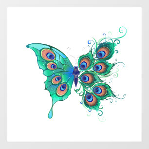 Vinilos Para Cristales Mariposa con plumas de pavo real verde