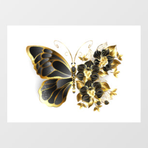 Vinilos Para Cristales Mariposa de flores de oro con orquídea negra