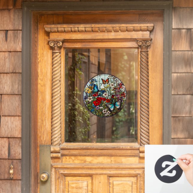 Vinilos Para Cristales Mariposa Jardín Floral Faux Vidrio Manchado (Puerta de casa)