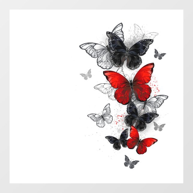 Vinilos Para Cristales Mariposas Morpho voladoras negras y rojas (Hoja)