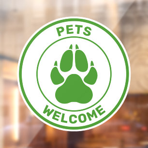 Vinilos Para Cristales Mascotas Verdes Bienvenidas Con Silueta De Pata De