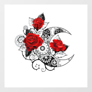 Vinilos Para Cristales Media luna mecánica con rosas rojas