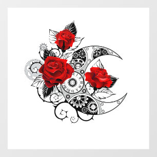 Vinilos Para Cristales Media luna mecánica con rosas rojas
