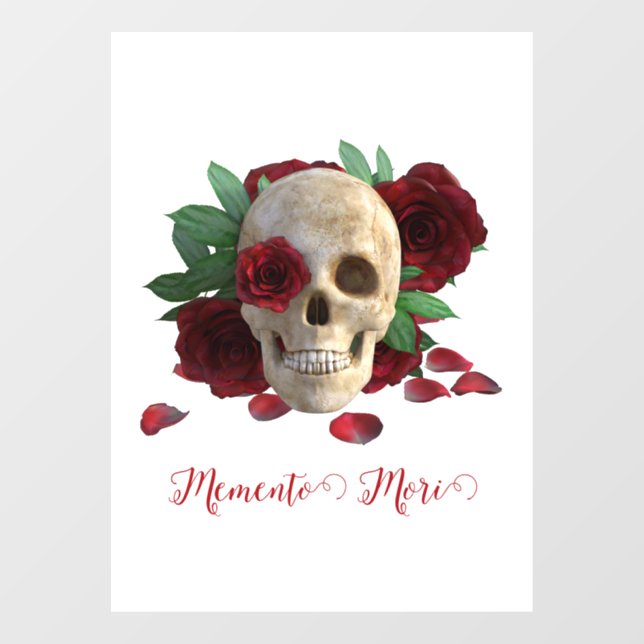 Vinilos Para Cristales Memento Mori. Cráneo con rosas rojas (Hoja)