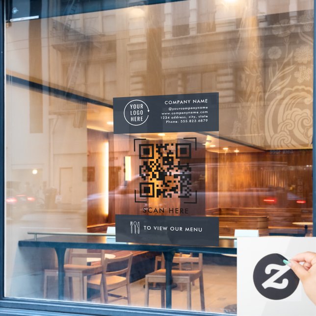 Vinilos Para Cristales Menú Código QR | Imposibilidad de contacto con log (Ventana de cafetería)