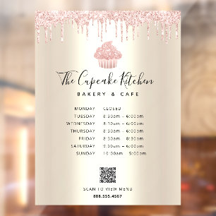 Vinilos Para Cristales Menú QR Horas Pastel rosa Purpurina Panadería Oro