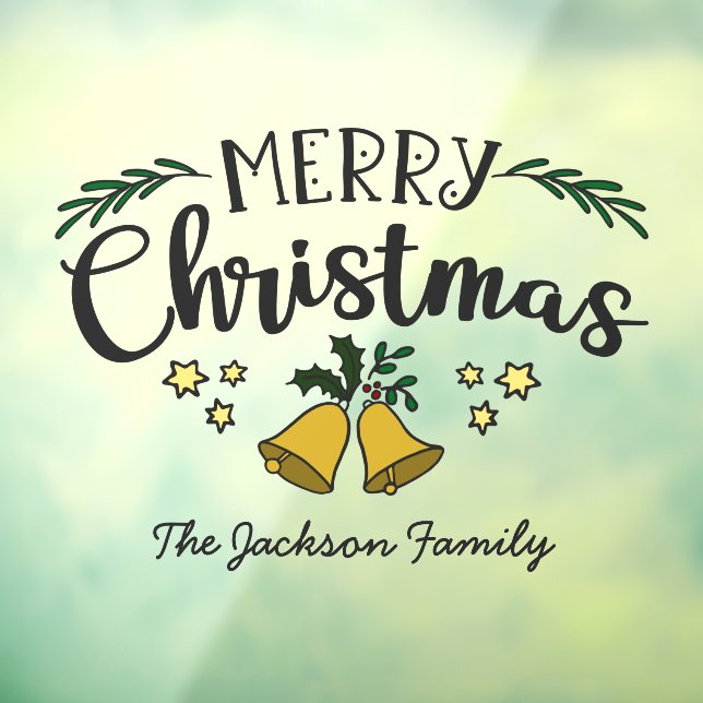 Vinilos Para Cristales Merry Christmas bells mistletoe stars apellido (Hoja 3)