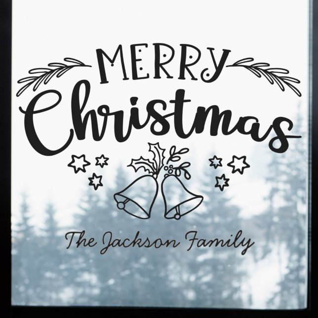 Vinilos Para Cristales Merry Christmas bells mistletoe stars apellido (Subido por el creador)