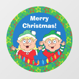 Vinilos Para Cristales Merry Christmas Elves Round Window Cling