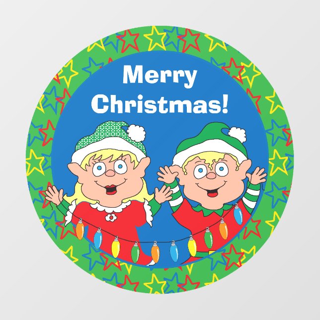 Vinilos Para Cristales Merry Christmas Elves Round Window Cling (Hoja)