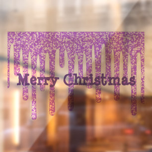 Vinilos Para Cristales Merry Christmas Purple Wax Drips Ventana Cling
