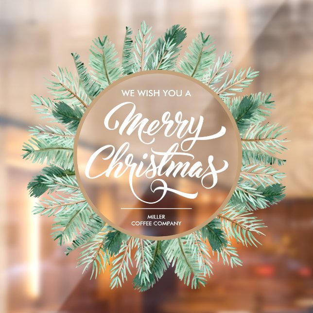Vinilos Para Cristales Merry Christmas Typography Pine Wreath (Hoja 2)