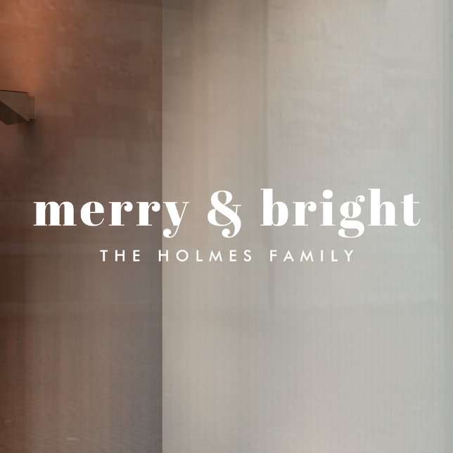 Vinilos Para Cristales Merry y Bright | Navidades mínimos modernos blanco (Stylish modern Christmas decal with minimalist lettering and clean festive design)