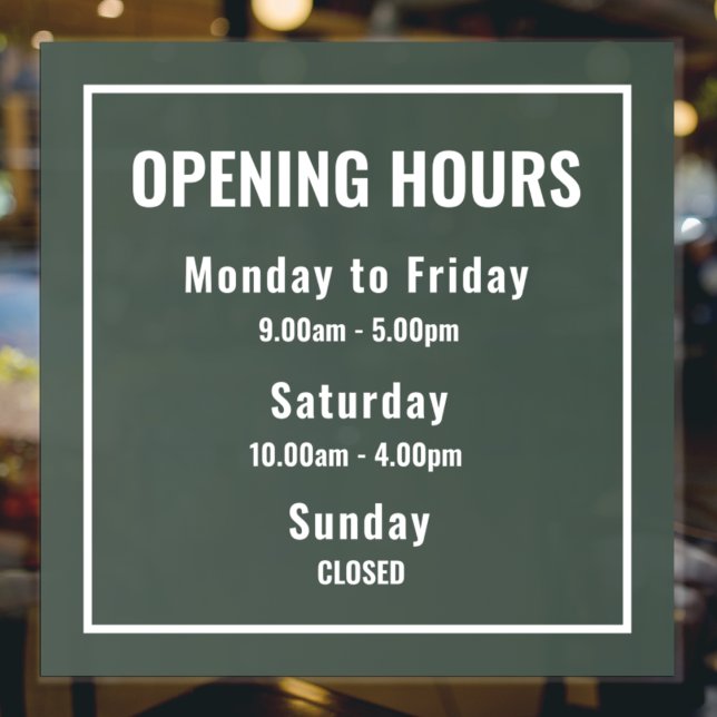 Vinilos Para Cristales Minimalist Green Business Opening Hours Sign (Subido por el creador)