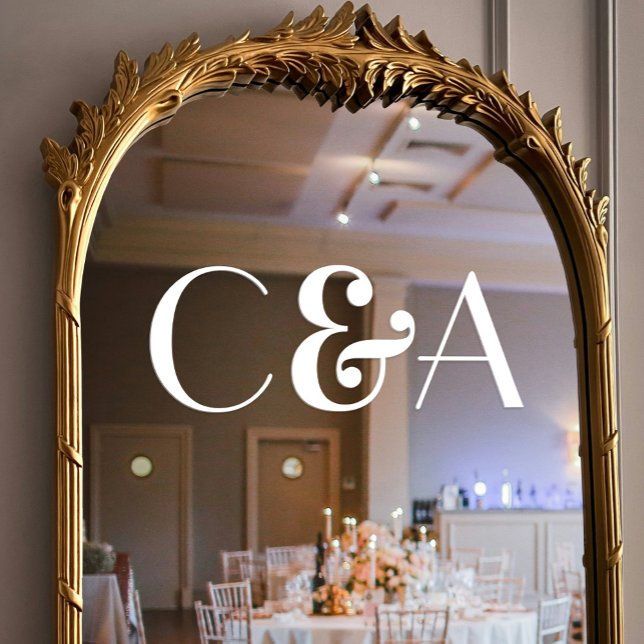 Vinilos Para Cristales Moda Monograma blanco Ampersor y Boda Art Deco (Chic White Monogram Ampersand Art Deco Wedding Window Cling)