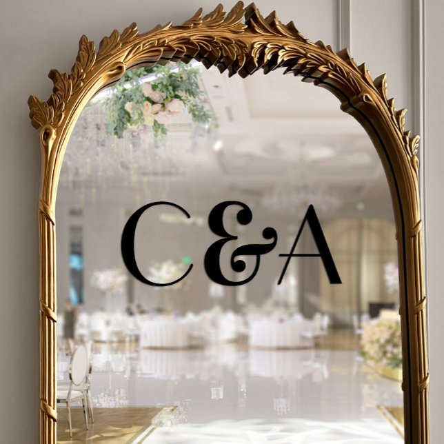 Vinilos Para Cristales Moda Monograma negro Ampersor y Boda Art Deco (Chic Black Monogram Ampersand Art Deco Wedding Window Cling)