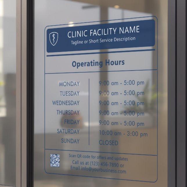 Vinilos Para Cristales Modern Minimalist Navy Blue Clinic Operating Hours (Subido por el creador)
