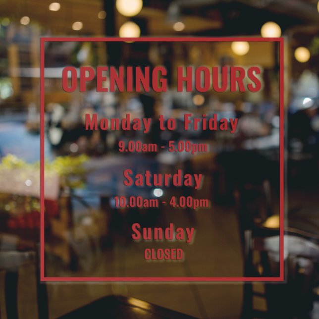 Vinilos Para Cristales Modern Minimalist Red Opening Hours Sign  (Subido por el creador)