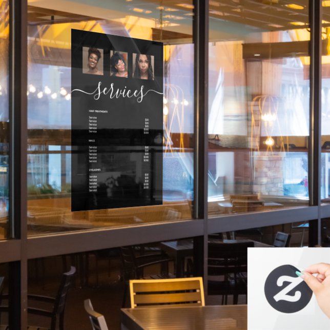 Vinilos Para Cristales Moderno menú de servicio de salón de spa negro de  (ventana del restaurante)
