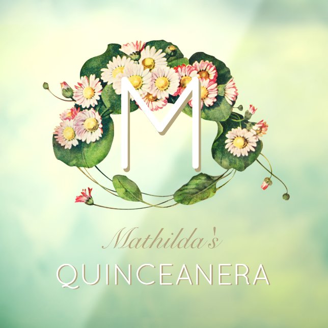 Vinilos Para Cristales Monograma Quinceanera Daisies de Art Nouveau 15 añ (Hoja 3)