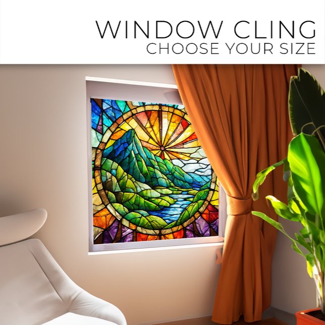 Vinilos Para Cristales Montaña verde y arte de vidrio del río Stained (Subido por el creador)