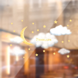 Vinilos Para Cristales Moon y Estrellas Alegres Personalizados Fluffy Niñ