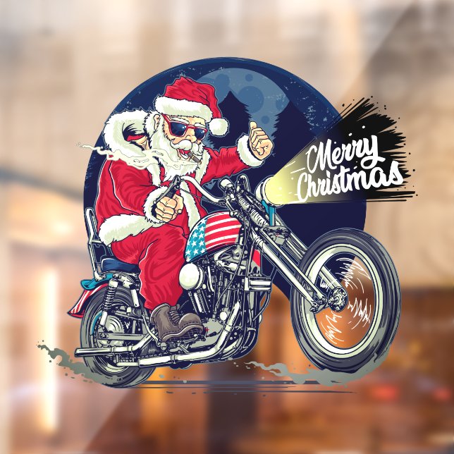 Vinilos Para Cristales Motorcycle Shop Chopper Riding Santa Claus Cigar (Hoja 2)