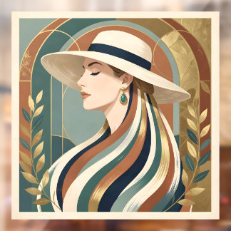 Vinilos Para Cristales Mujer con sombrero de sol art déco