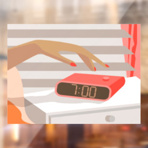 Vinilos Para Cristales Mujeres presionando con la mano el botón de snooze