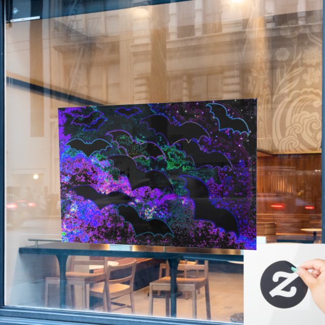 Vinilos Para Cristales Murciélagos En El Vuelo Neón Púrpura (Ventana de cafetería)
