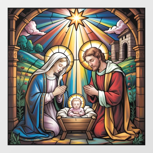 Vinilos Para Cristales Nativity Stained Glass Art – Holy Family Christmas (Hoja)