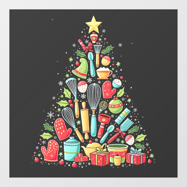 Vinilos Para Cristales Navidad Tree Baking Chef Cook Xmas (Hoja)