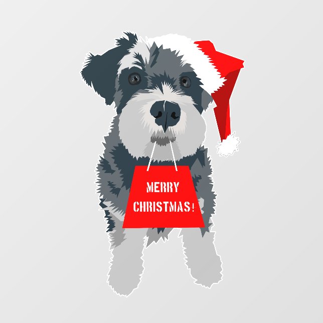 Vinilos Para Cristales Navidades adorables Schnauzer Dog Santa Hat (Hoja)
