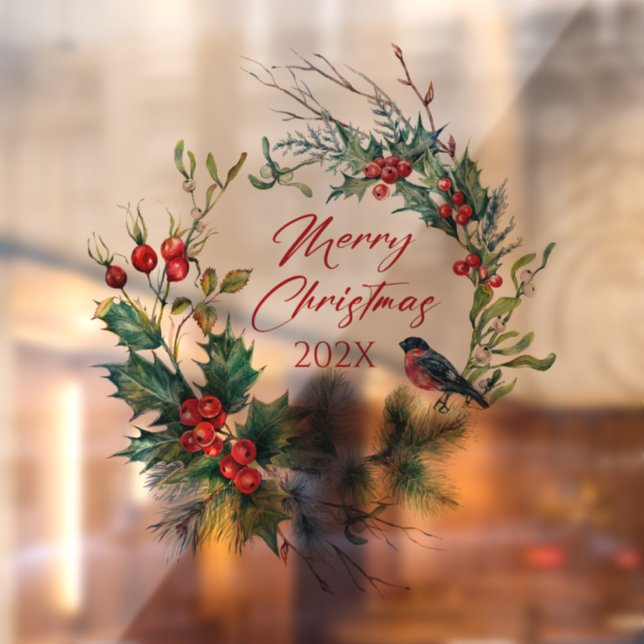 Vinilos Para Cristales Navidades Berries Wreath Bullfinch, texto (Hoja 2)