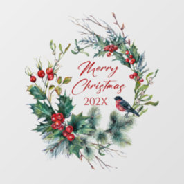 Vinilos Para Cristales Navidades Berries Wreath Bullfinch, texto