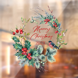 Vinilos Para Cristales Navidades Berries Wreath Bullfinch, texto