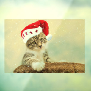 Vinilos Para Cristales NAVIDADES CAT CON SANTA HAT Window Cling
