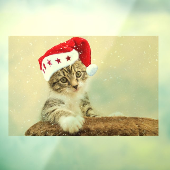 Vinilos Para Cristales NAVIDADES CAT CON SANTA HAT Window Cling (Hoja 3)