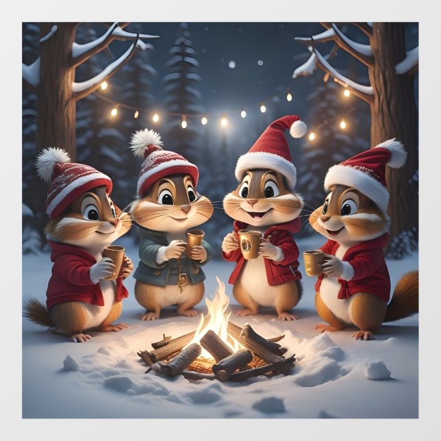 Vinilos Para Cristales Navidades Chipmunks Ventana Cling (Hoja)