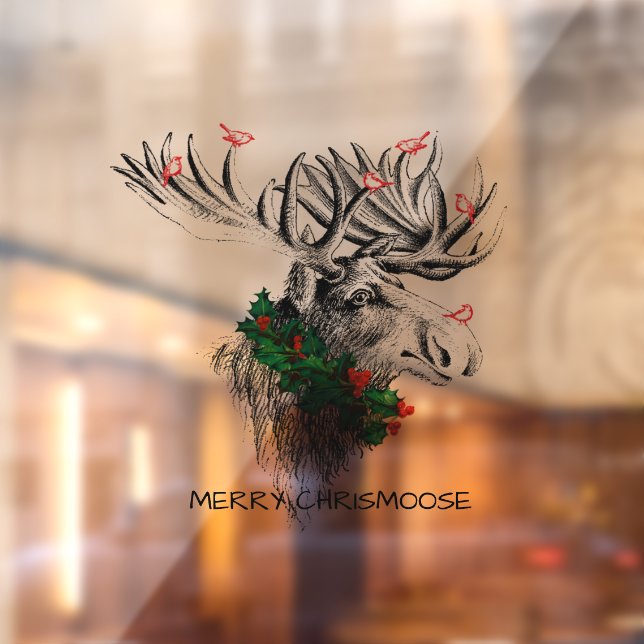 Vinilos Para Cristales Navidades Chrismoose Moose Birds Window Cling (Hoja 2)