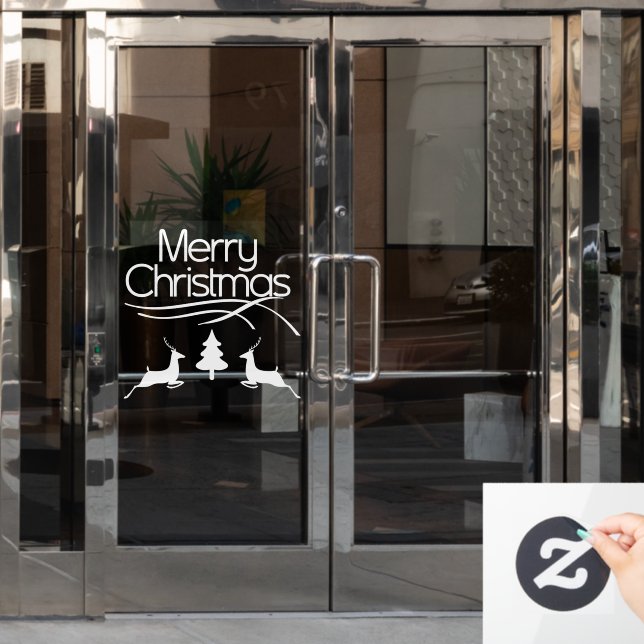 Vinilos Para Cristales Navidades de White Merry, feriados de ciervos y ár (Puerta de oficina)