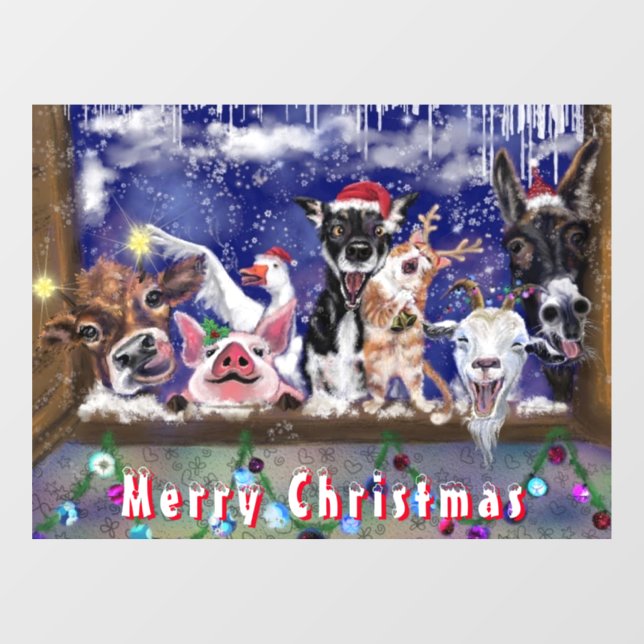 Vinilos Para Cristales Navidades divertidos llaman a feliz Fiesta animal (Hoja)