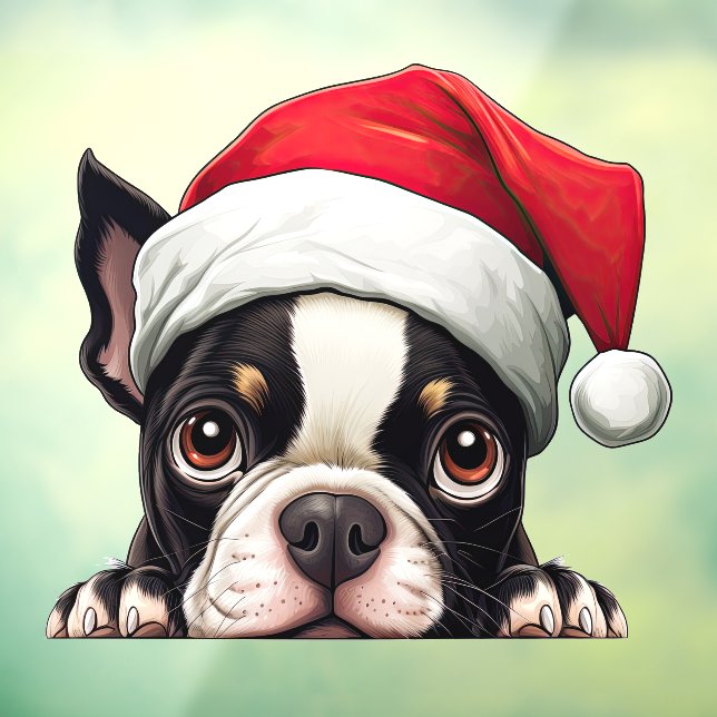 Vinilos Para Cristales Navidades festivos Boston Terrier Window Cling (Hoja 3)