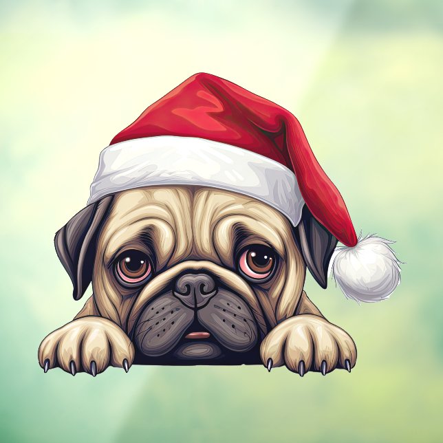 Vinilos Para Cristales Navidades festivos Pug Window Cling (Hoja 3)