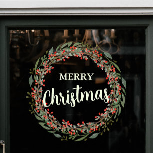 Vinilos Para Cristales Navidades Flores Wreath Feliz Navidad