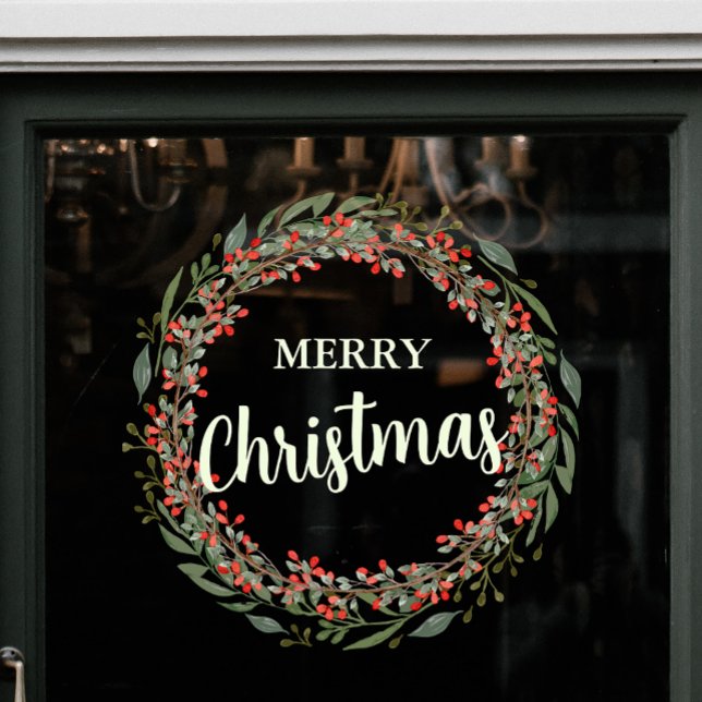 Vinilos Para Cristales Navidades Flores Wreath Feliz Navidad (Christmas Flower Wreath Merry Christmas Window Cling)