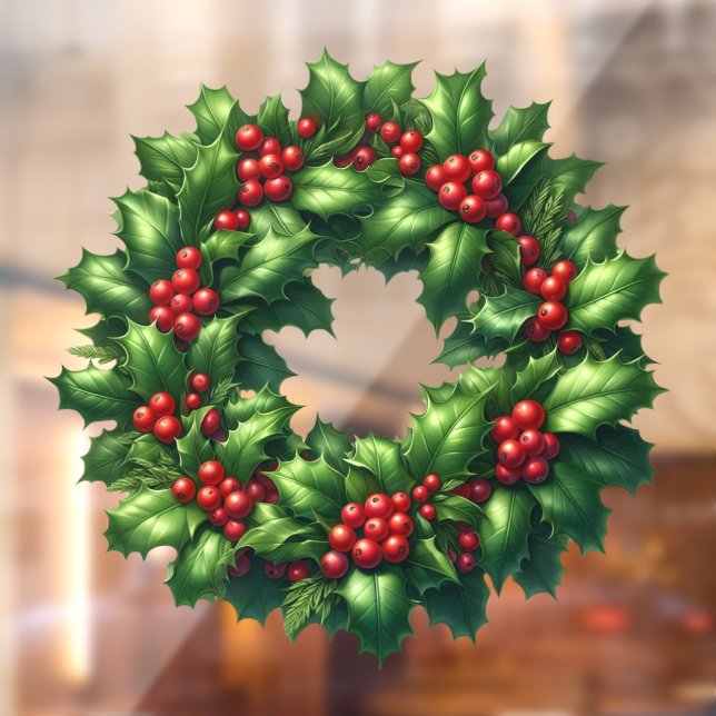Vinilos Para Cristales Navidades Holly Wreath Window Cling (Hoja 2)